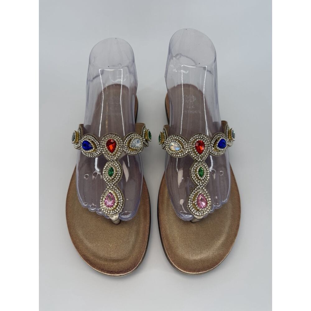 NEW GC Shoe Gold Jeweled Rhinestone Crystal T-Strap Sandal Thong Slip-On 9.5 - Picture 4 of 10